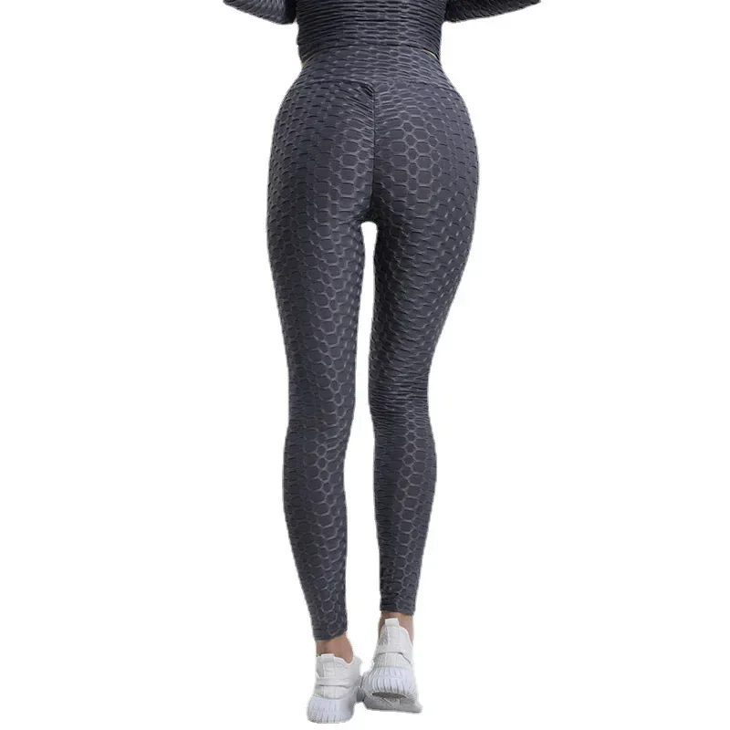 Women Fashion Pocket Bubble Pants Stretchy Slim Leggings Gym Running Cycling Fitness Pants High Waist Hip Lift Leggings Female