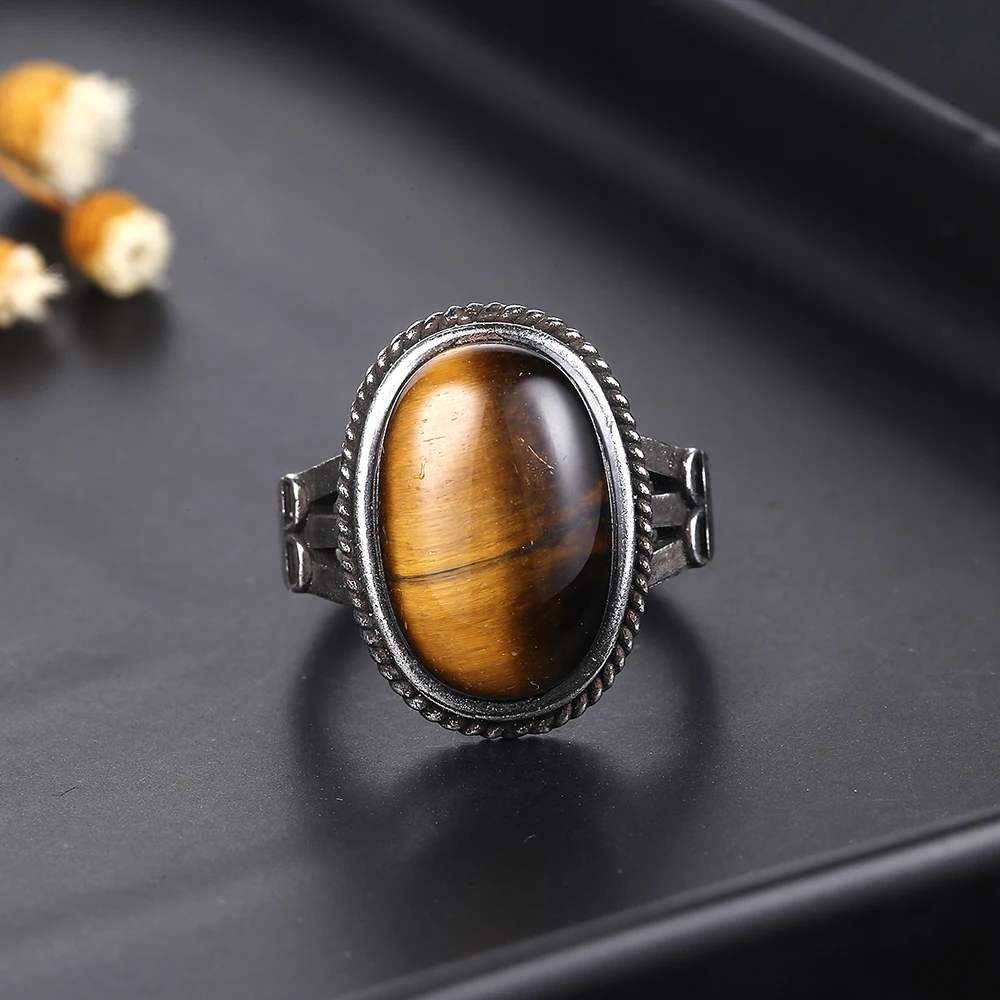 925 Sterling Silver Large Stone 11x17MM Natural Labradorite Tiger Eye Ring for Women Fine Jewelry Party Wedding Anniversary Gift