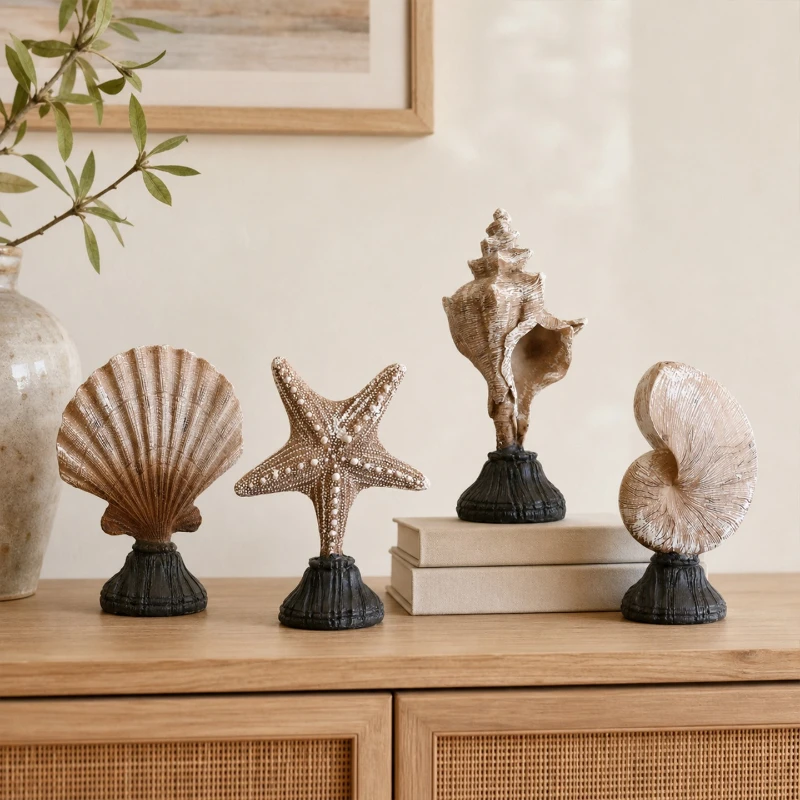 Resin Simulated Seashell Shell Decorative Ornament Mediterranean Style Home Decor Living Room Desktop Creative Craft