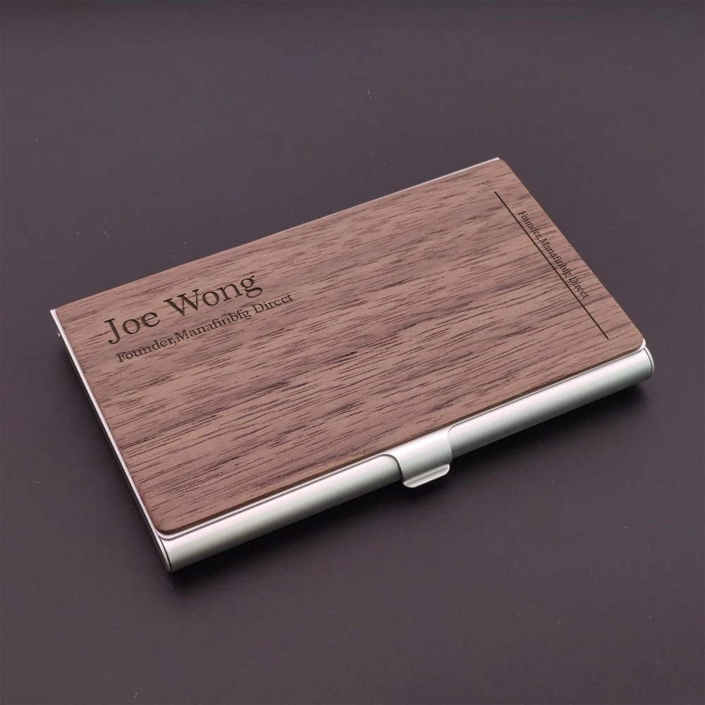 Wooden aluminum alloy flip card bag can be engraved with words and can hold credit cards/ID cards. It is light and thin to the p
