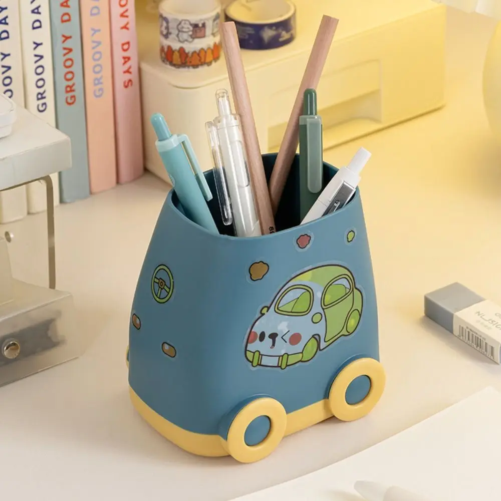 Kawaii Large-capacity Car shaped pen holder cartoon Multifunctional Pencil Box PP DIY Desktop Storage Box Office