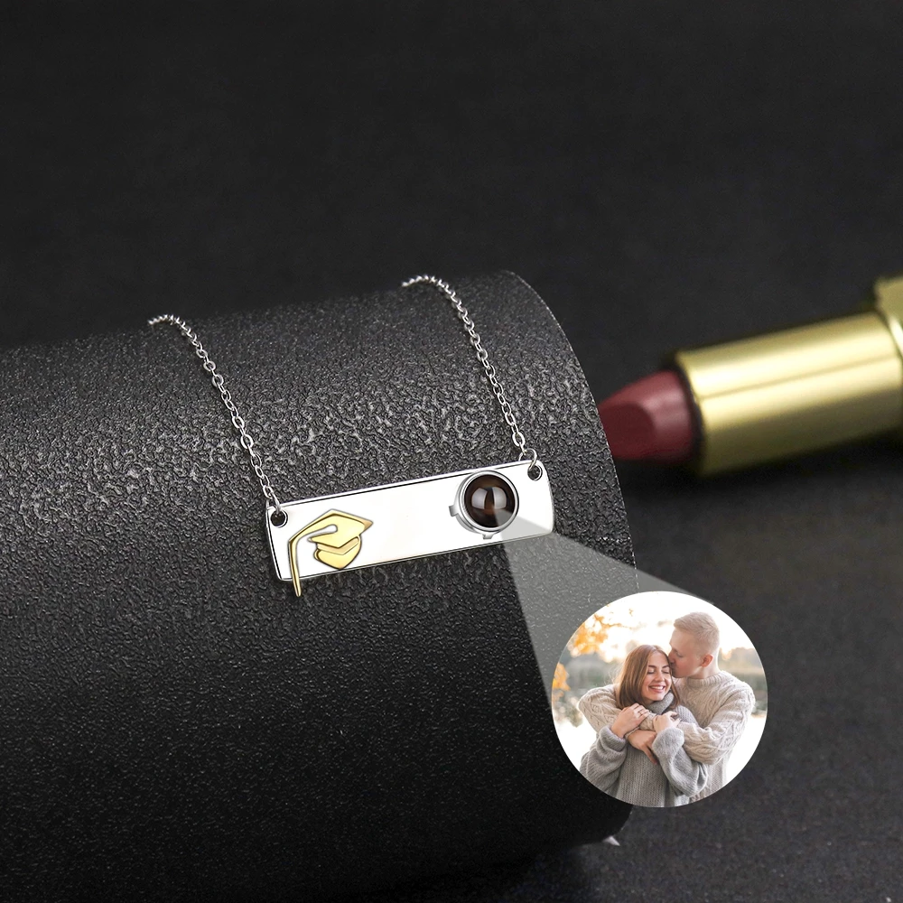 

Bachelor Doctorate Cap Pendant Necklace for Women Custom Photo Projection Photo Necklace 925 Chain Student Graduation Gift
