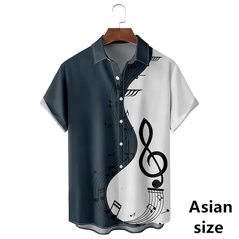 

Музыкальные ноты, графические рубашки с 3d принтом для мужчин, одежда, новые весенне-летние гавайские повседневные рубашки с лацканами и пуговицами, мужская одежда в стиле Харадзюку