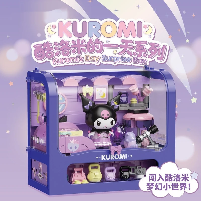 

Sanrio Kuromi Building Blocks Kuromi'S Day Series Scene Desktop Ornament Diy Assembly Puzzle Toys Collection Gifts