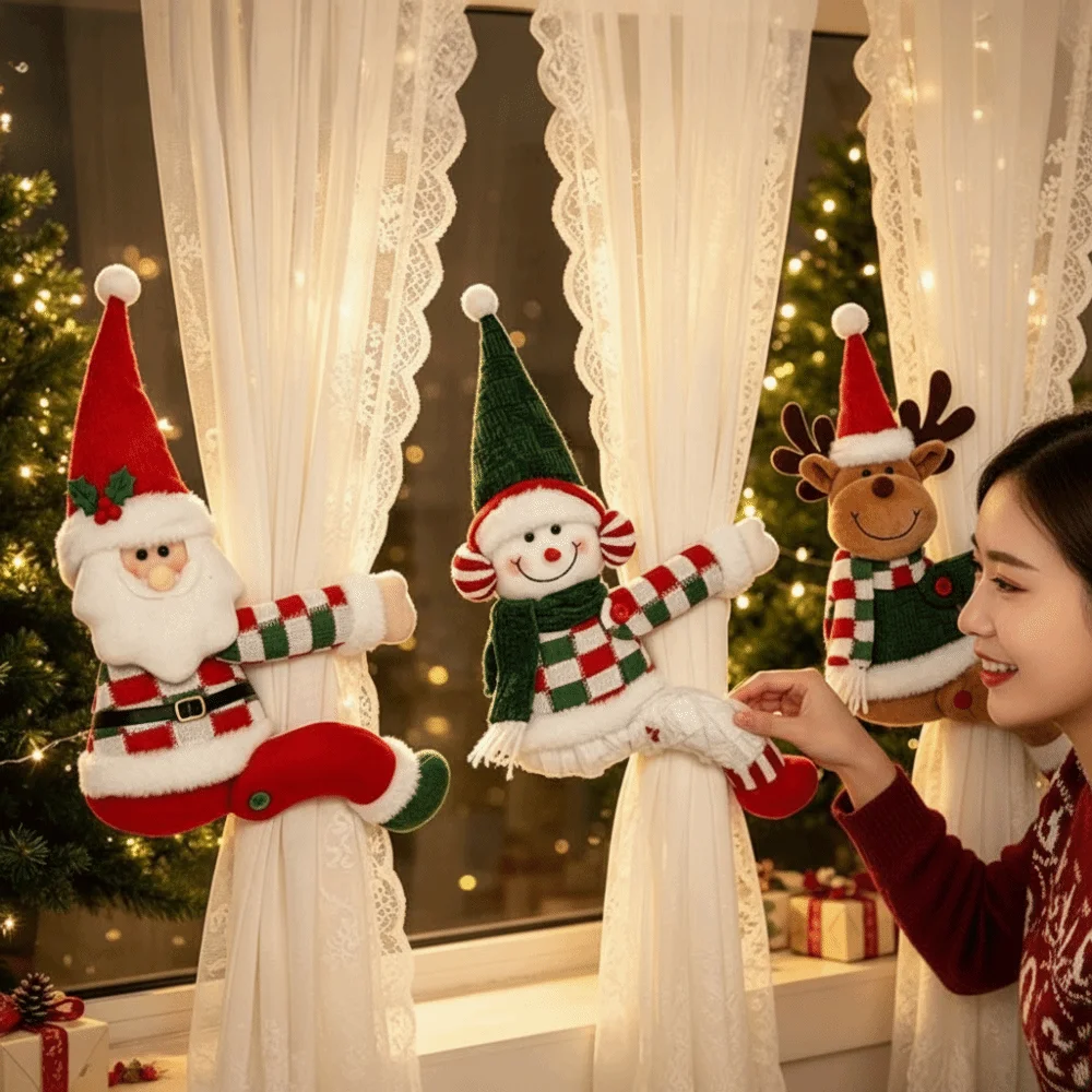 Creative Design Christmas Curtain Tieback Soft Lightweight Cartoon Window Fastener Durable Bright Color Xmas Curtain Buckle