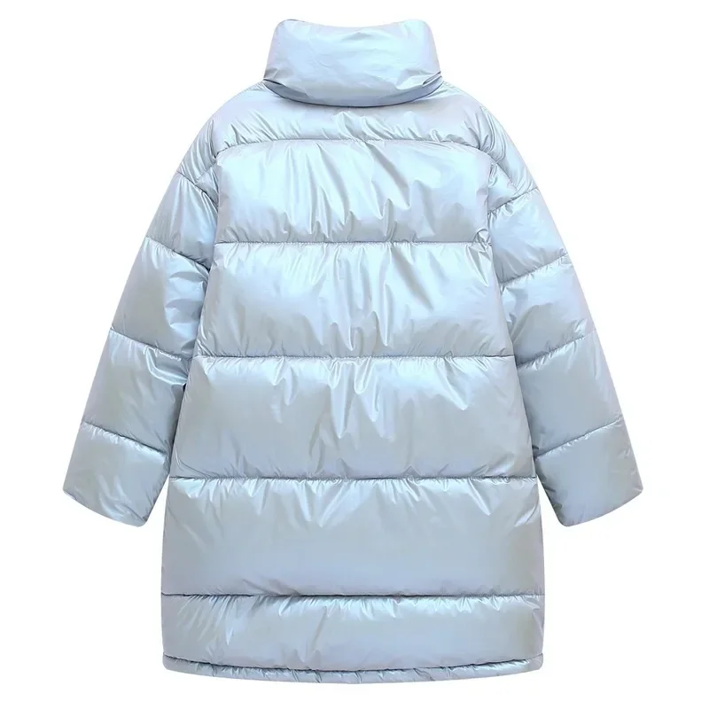 Neue 2024 Winter jacke Damen Daunen Baumwolle langen Mantel glänzendes Gesicht Frauen plus Größe Brot mantel Stehkragen Mantel Winter