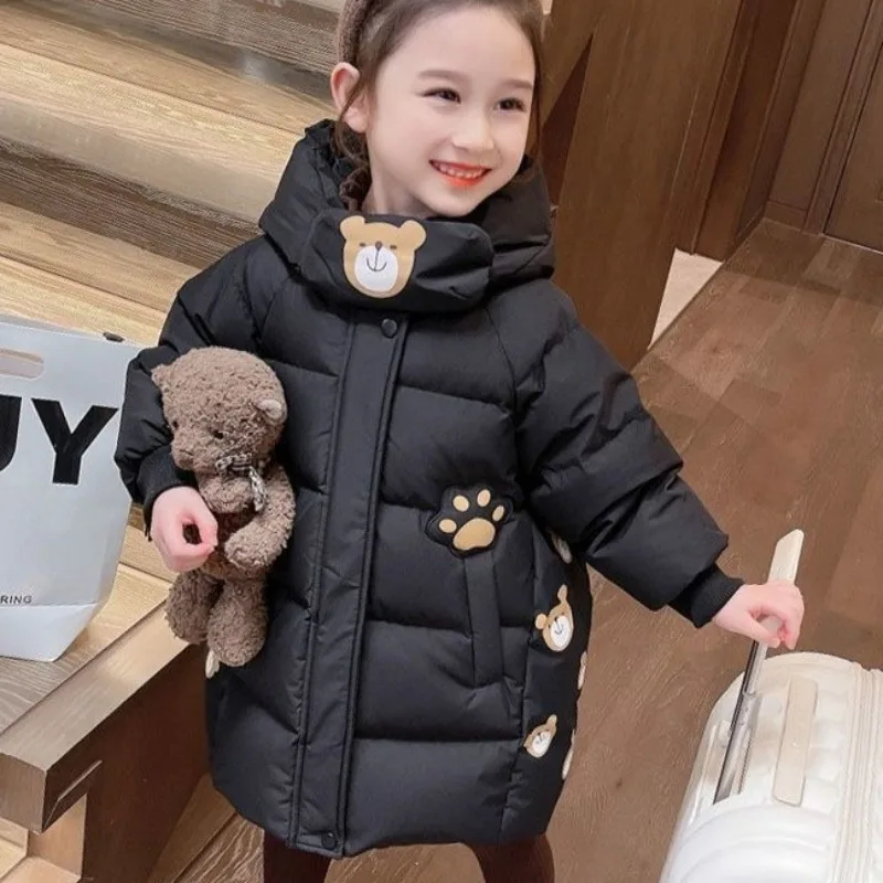 

2025 New Winter Girls' Cotton-Padded Coat with Faux Fur Lining, Extra Thick Insulation, Mid-Length for Kids, Warm Outdoor Jacket