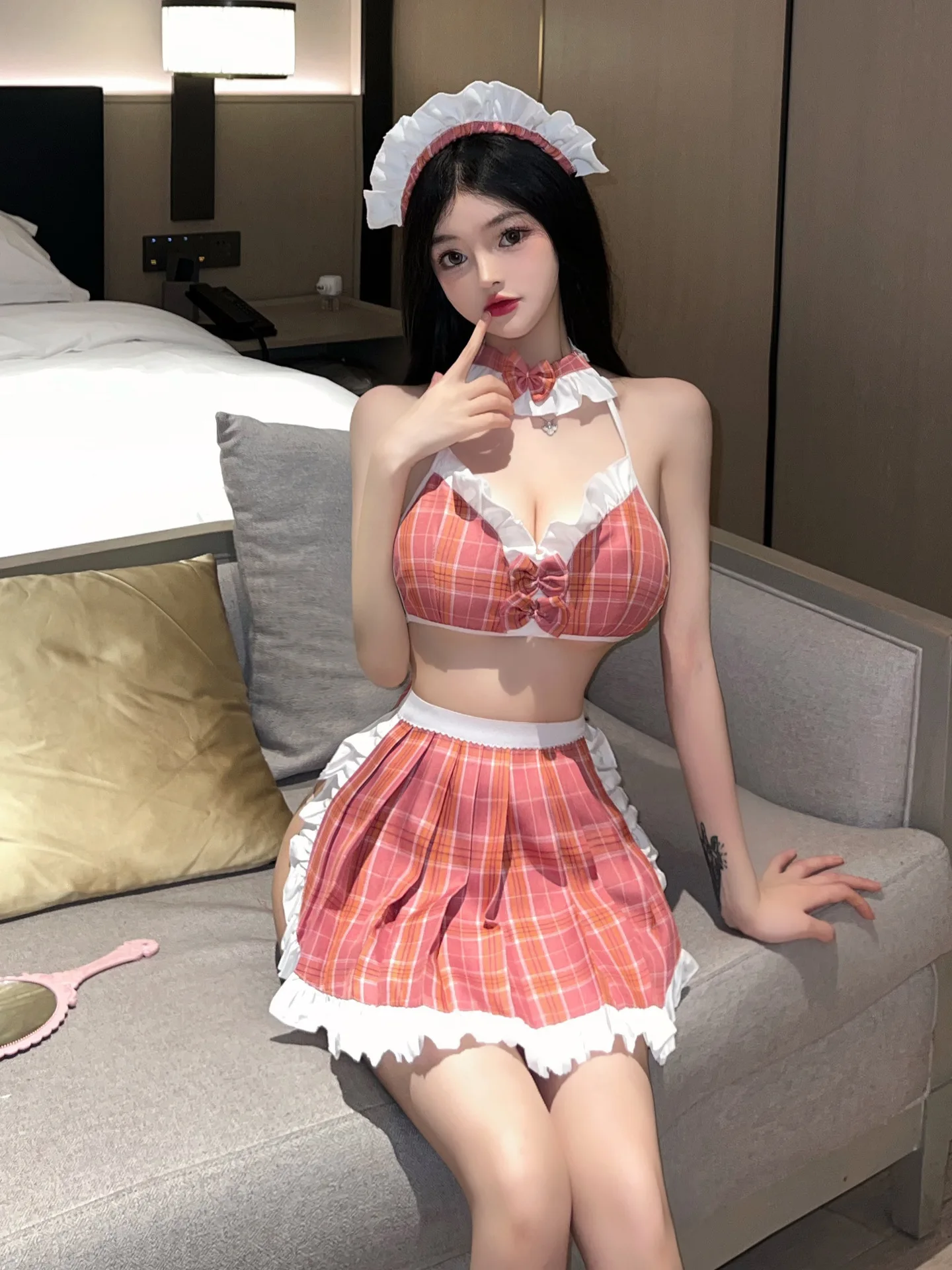 Summer Preppy Style Sexy Sweet Student Outfit JK Uniform Pink Plaid Skirt Role-playing Clothing Set Cute Outfits For Women BJMJ