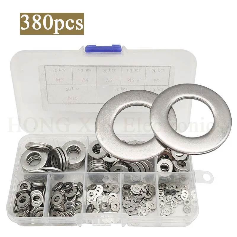 

304 Stainless Steel Flat Washers Assortment Washers Hardware Set 300pieces,8Sizes M2M2.5M3M4M5M6M8M10