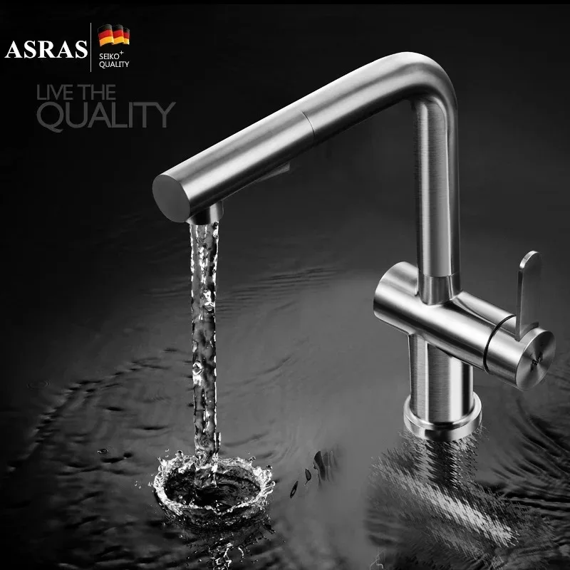 

ASRAS MG102 Kitchen Faucet 304 Stainless Steel Hot And Cold 360-Degree Rotating Versatile And Stylish Pull Out Tap