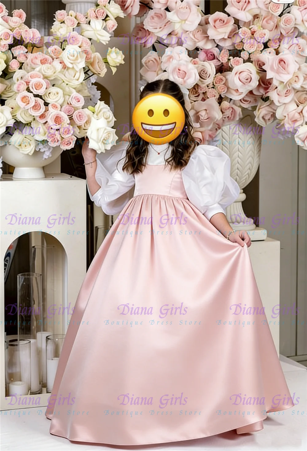 

Quality Pink Flower Girl Dress Two-piece Satin Fluffy with Exquisite for Little Girls Wedding Birthday Party Evening Ball Gown