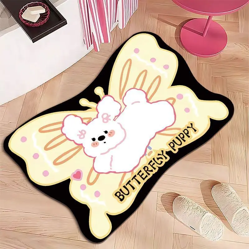 

Living Room Bedroom Butterfly Shape Colorful Decorative Carpet Game Room Cloakroom Cute Cartoon Rug Bathroom Puppy Non-slip Rugs