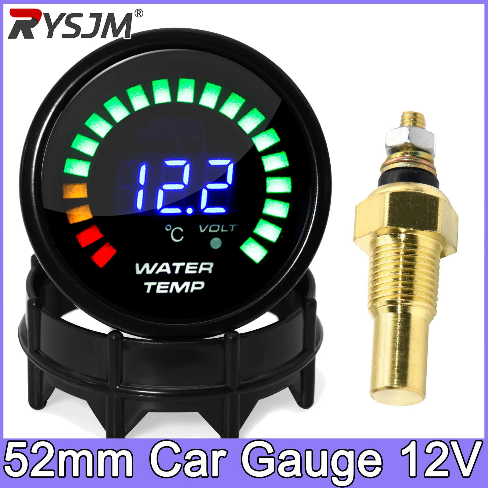 20~150 Celsius 52mm 20 LED Smoke Face Water Temp Gauge Water Temperature Meter with Coolant Temp Sensor 10mm Car Meter Gauge