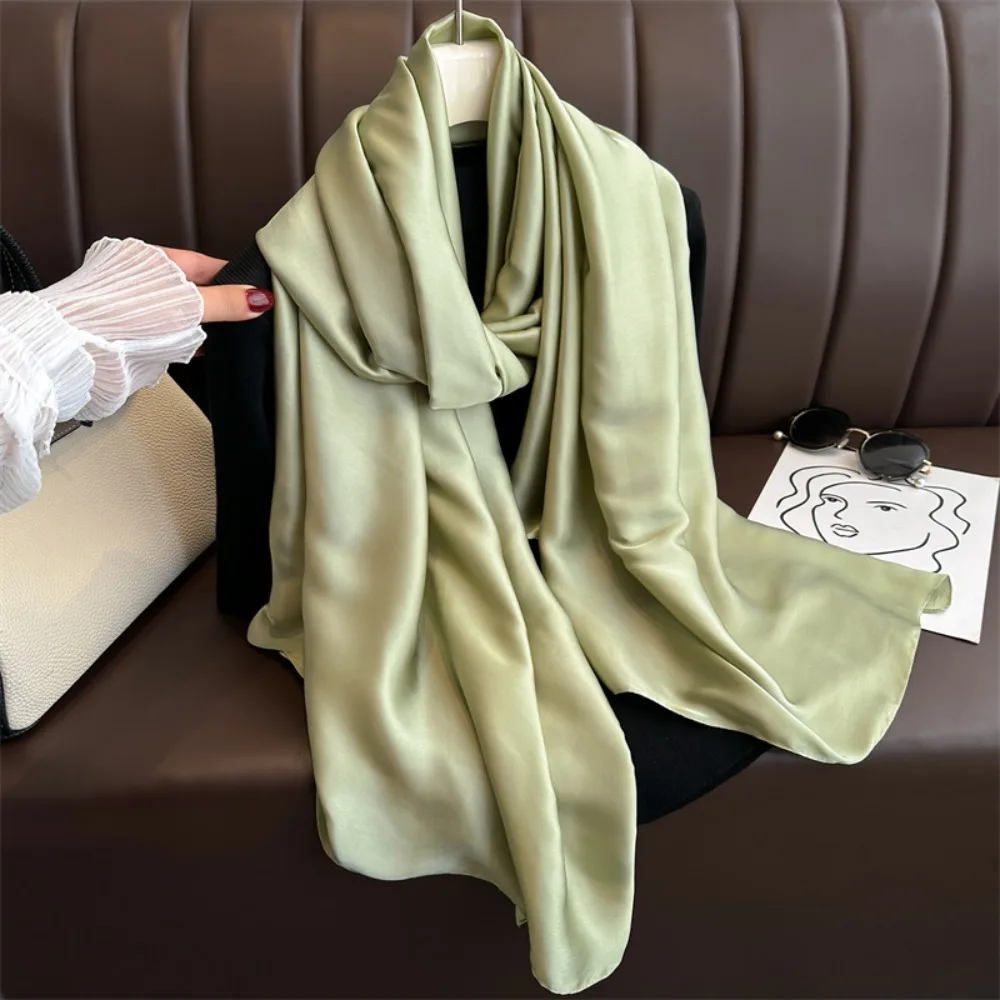 Fashion Breathable Spring Satin Scarf Silk Polyester Big Yarn Shawl Sunscreen Smooth Square Hijab Scarf Beach