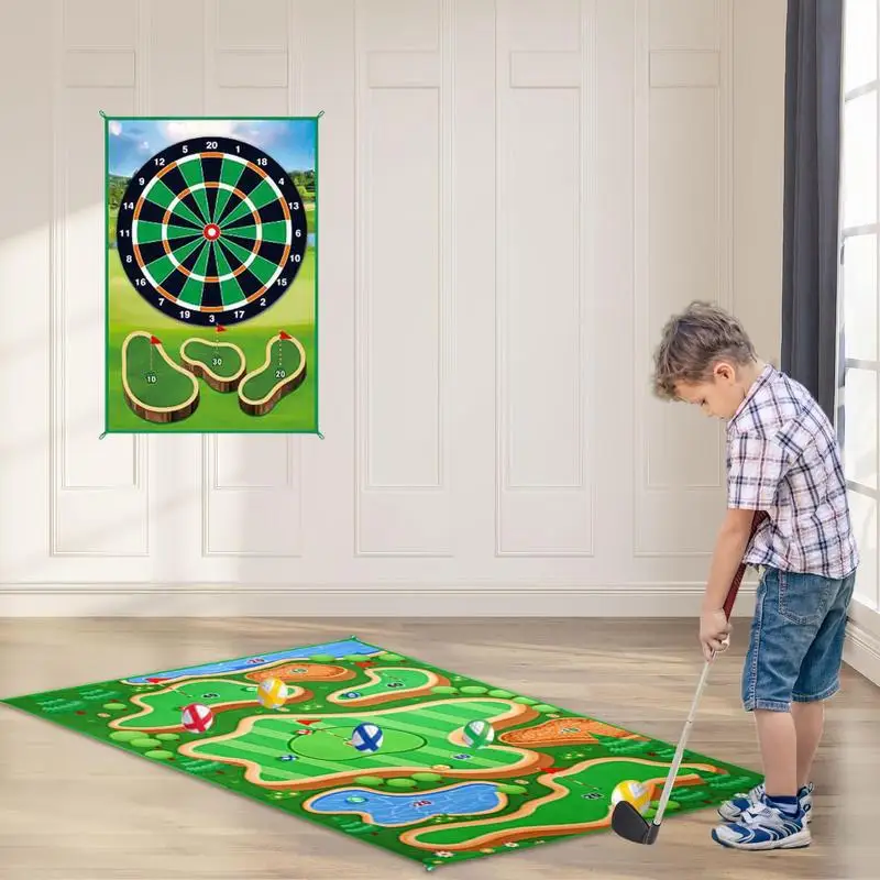 Golf Chipping Game Mat 2-in-1 Golf Game Training Mat For Chipping Putting Darting Golf Game For Backyard Garden Activities For