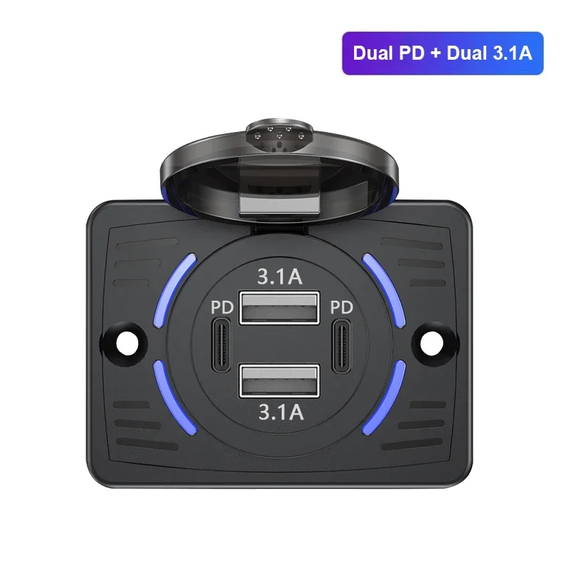 12V-24V Dual USB QC3.0 PD 3,1A/2,1A Autoladegerät Buchse Schnellladung mit Schiebekappe Outlet Panel Adapter für LKW Camper RV