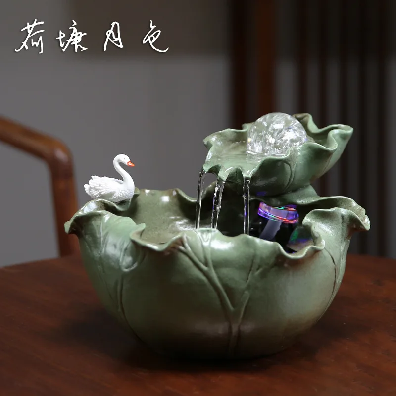 Flow ornament circulating water ceramic living room tea room desktop lotus crystal ball home decoration