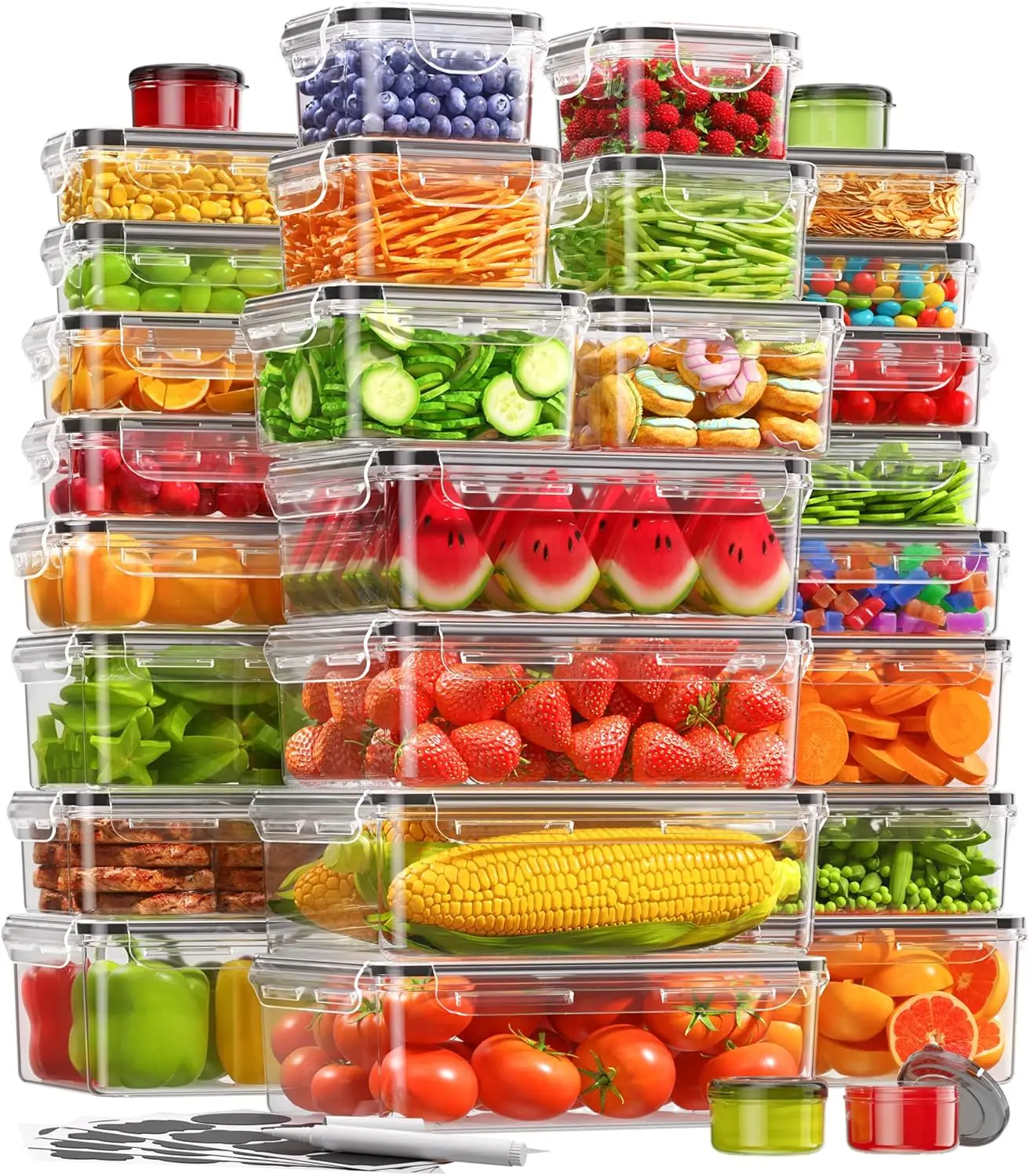 

60 PCS BPA-Free Plastic Food Containers with Lids, Leak Proof & Reusable for Kitchen Storage, Meal Prep