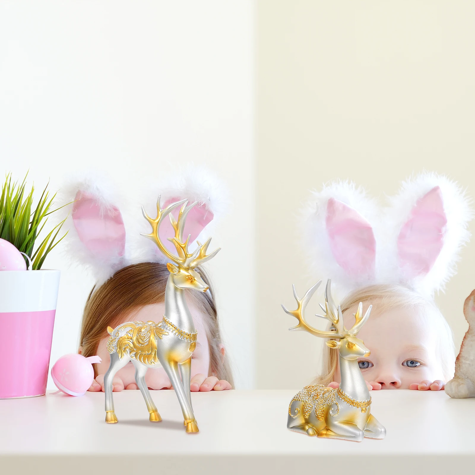

2pcs Deer Shape Resin Ornament Living Room Office Home Decor Christmas Decoration Creative Artificial Deer Statue