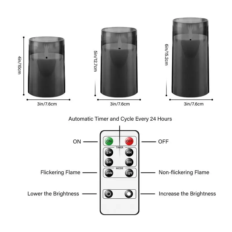 Battery required flickering flameless candle light summer, realistic smokeless candle lamp with remote control & Timer, desk