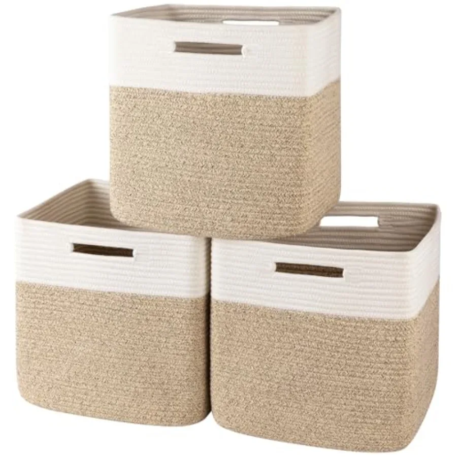 

13 Kallax Inch Cube Storage Bins 3-Pack Cotton Rope Woven Baskets for Organizing Kallax Insert Storage Baskets for Shelves Baby