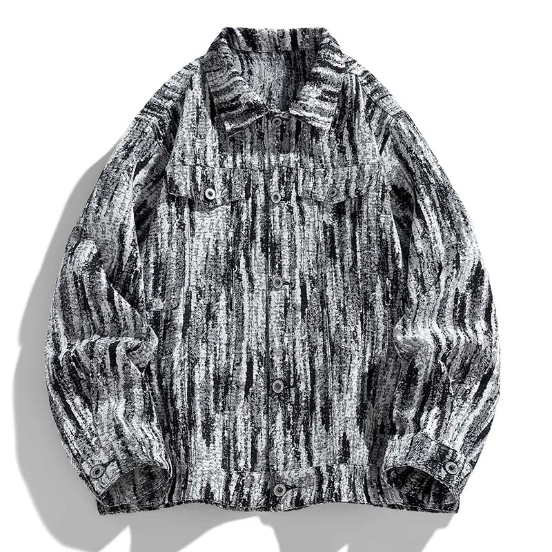 

2025 Men Denim Jacket Full Print Floral Vintage Oil Painting Streetwear National Trend Spring Autumn Fashion outdoor Coat