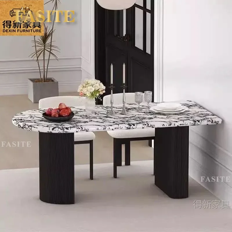 For French Retro Marble Dining Table Set Light Luxury Semi-Circular Island Modern Simple Oval Design for Small Apartment