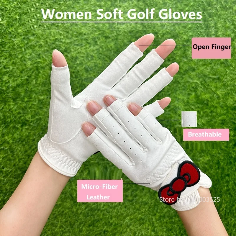 SG 1 par de nuevos guantes de Golf para mujer, guantes de Golf de cuero suave transpirables, guantes de Golf con dedos abiertos, suministros elegantes para golfistas con lazo
