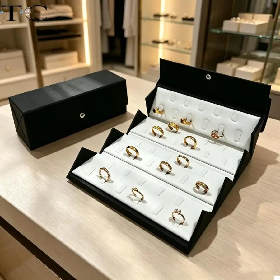 Brown and Black Leather Foldable Jewelry Box for Rings Pendants and Bracelets  Storage Large Capacity, Easy to Organize
