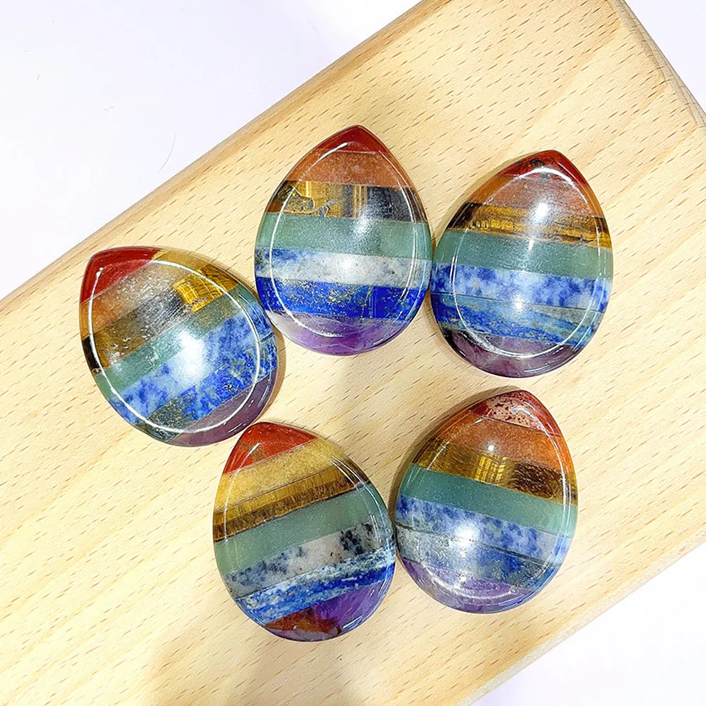 Reiki Energy Charged 7 Chakra Thumb Worry Stone Natural Crystal Palm Stones for Stress Relief Healing Anxiety Meditation