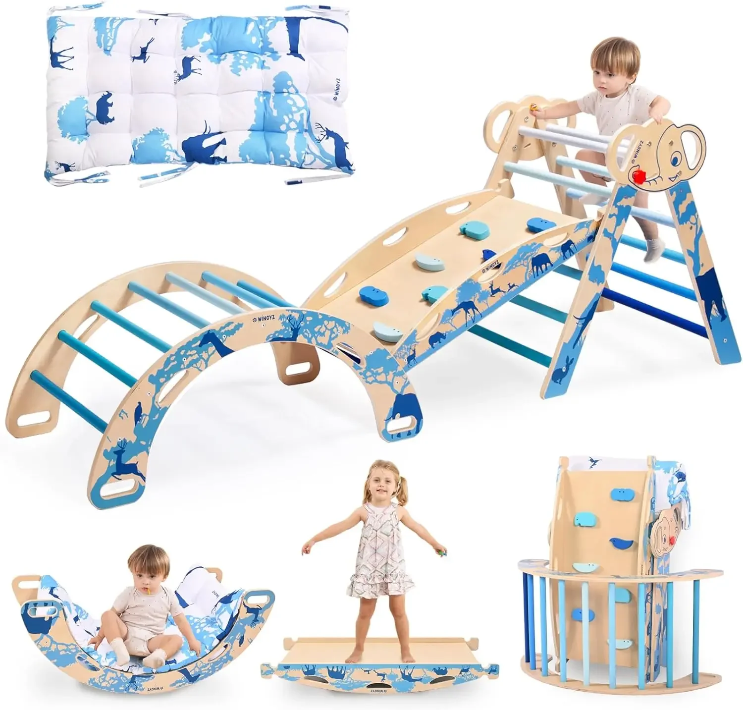 

WINGYZ Pikler Triangle Set, Montessori Foldable 8-in-1 Jungle Gym with Reversible Animal Slide, Patent-Protected Climbing Set, S