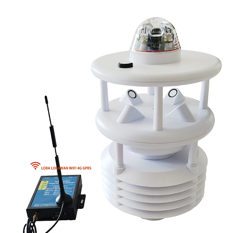 

SDI12 Six Parameters Ultrasonic Wind Speed Direction Air Temperature Humidity Pressure Rainfall Compact Highway Weather Station