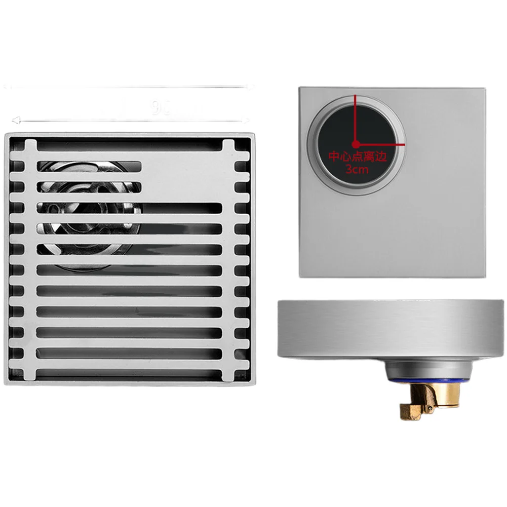 Eccentric Floor Drain 304 Stainless Steel Gravity Seal High Capacity Drainage for 40mm 50mm 75mm Pipes 10x10cm