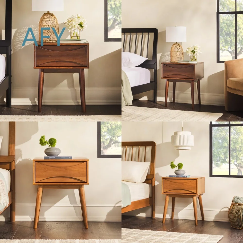 Medieval Modern Style Wooden Bedside Table with 1 Drawer for Home Bedroom Storage Customizable Retro Nightstand for Sofa