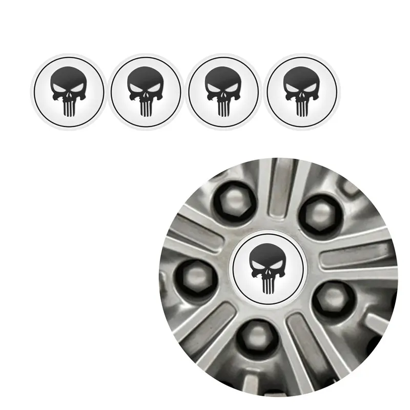 Universal 4Pcs 56mm Car Wheel Center Hub Caps Emblem Skull Logo Aluminum Tire Hub Cover Stickers Car Styling Accessories