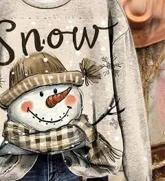 Women Round Neck Long Sleeve T‑Shirt Snowman Snow Letter Print Winter Holiday Casual Daily Party Top Women's Clothes