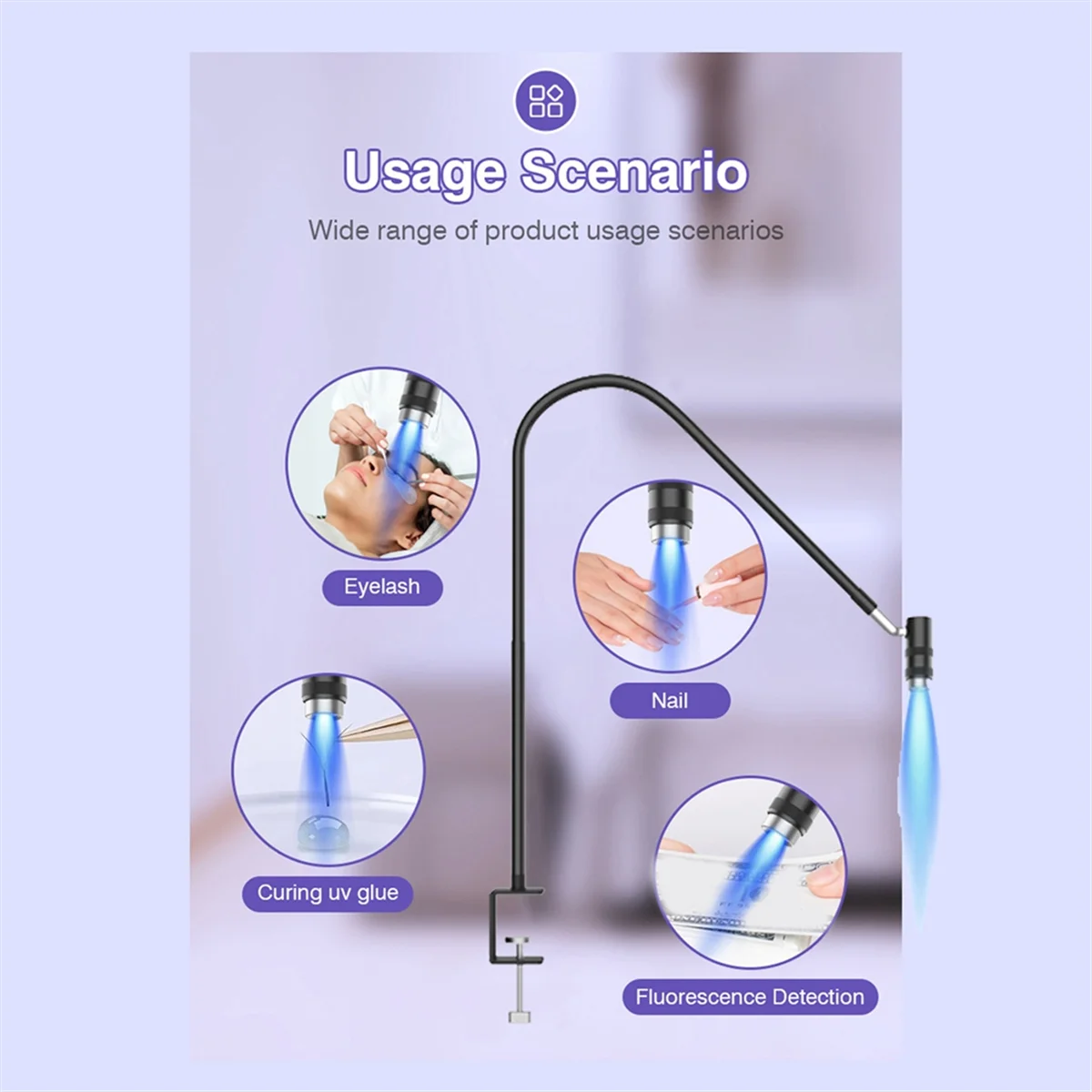

A47ZZ UV Lash Lamp 6W - Eyelash Extension & Nail Dryer, 360° Flexible Gooseneck, UV Glue Curing Light for Salon Use B