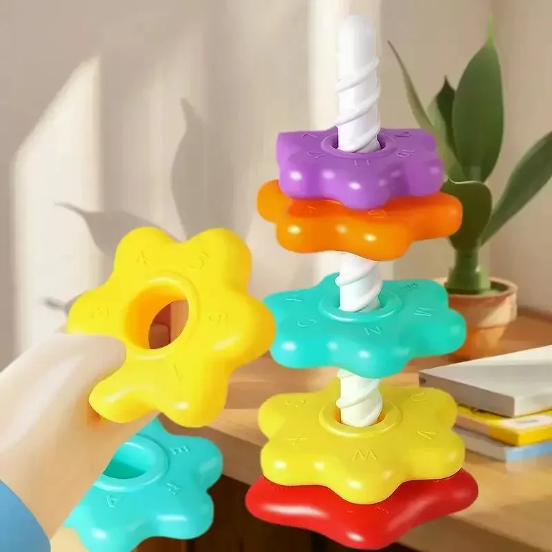 

Набор радужных вращающихся башней Монтессори, забавная игра в штабели, игрушка для развития моторики детей в подарок