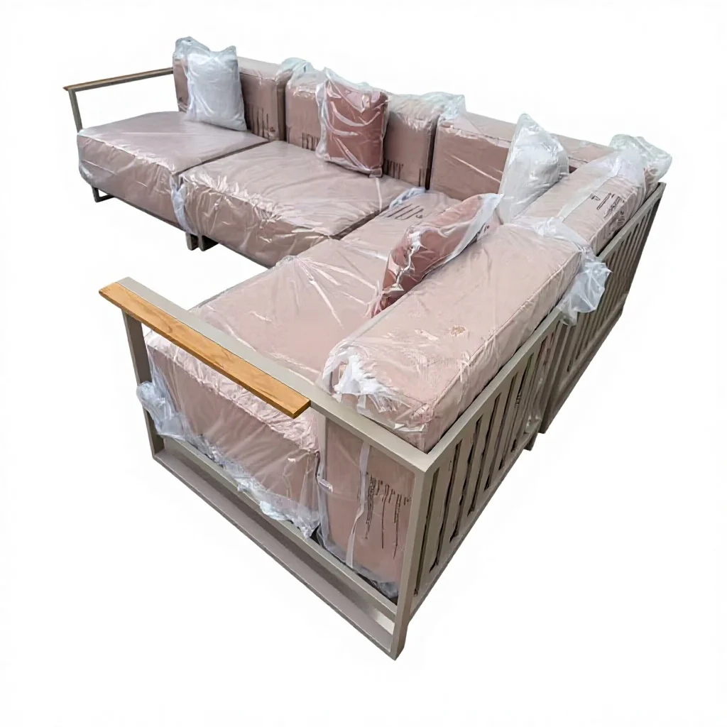 

Luxury Bestseller All-Aluminum Frame with Teak Armrest Outdoor L-Shaped Sofa for Villa & Hotel