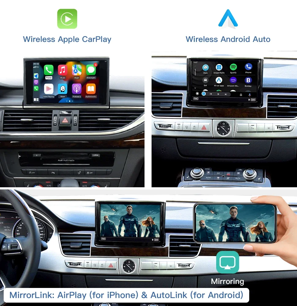 Carplay اللاسلكي لأودي A1 Q3 2013-2018 سنة دعم أندرويد السيارات autolink Airplay كاميرا خلفية لعب السيارة