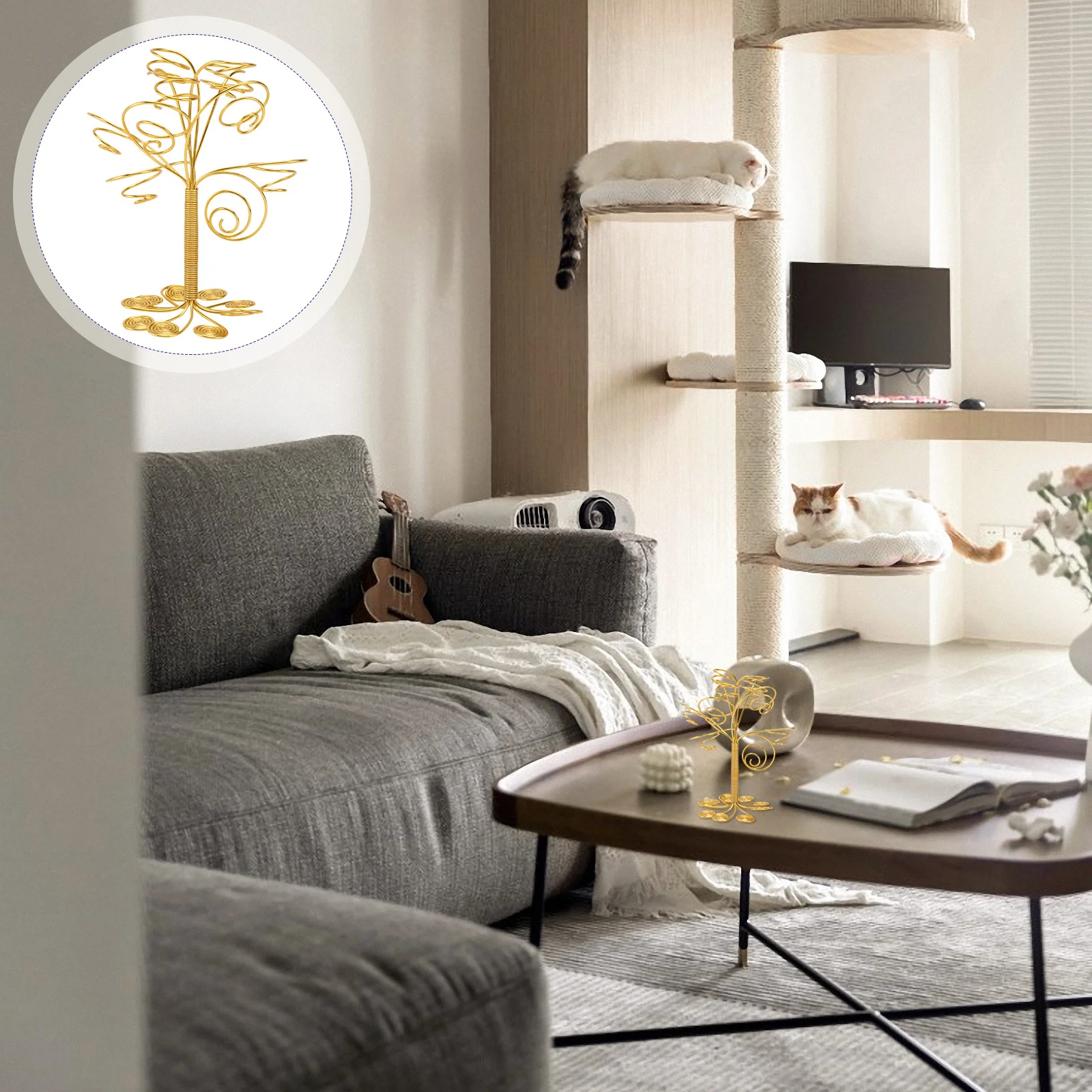 

1pc Air Plant Holder Nordic Multi-Head Aluminum Rack Golden For Tillandsia Display Strong Load-Bearing Corrosion Resistant