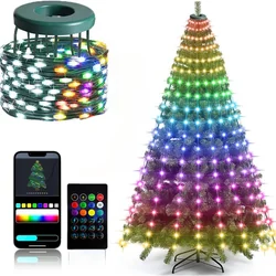 Diy led luzes da corda de fadas com aplicativo inteligente & controle remoto rgbic luzes da árvore de natal guirlanda para jardim ao ar livre festa casamento