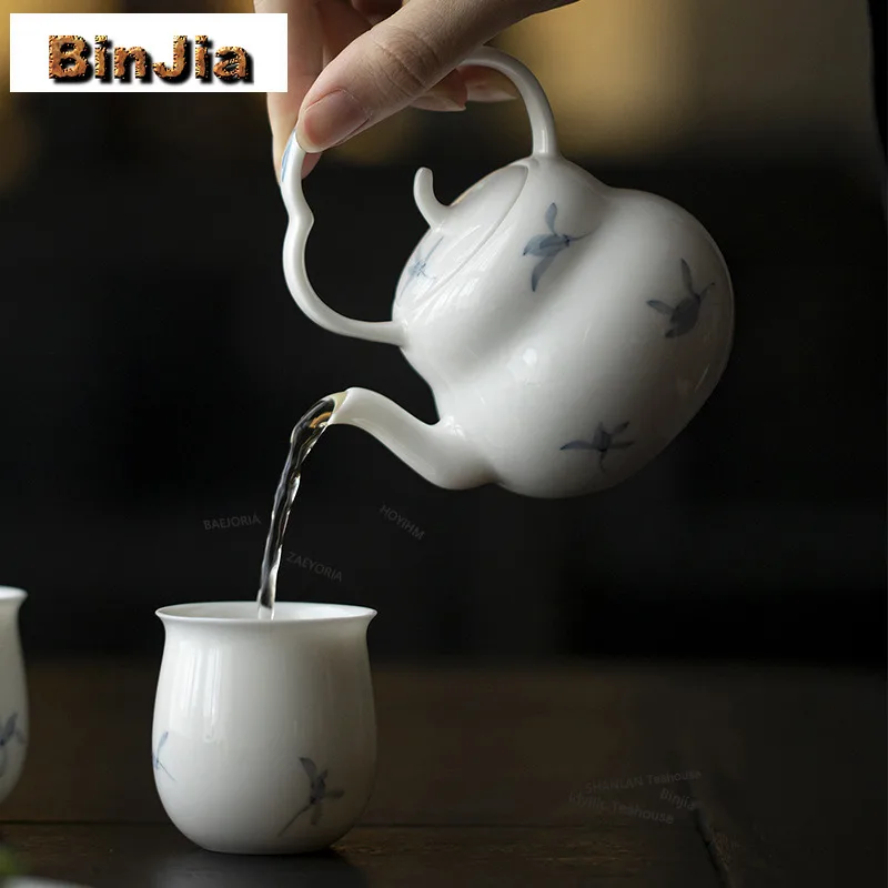BAEJORIA 150ml Jade Mud Loop-handld Teapot Hand-painted Orchid Teapot With Filter Ancient Pot Tea Soaking Kettle Puer Teaware