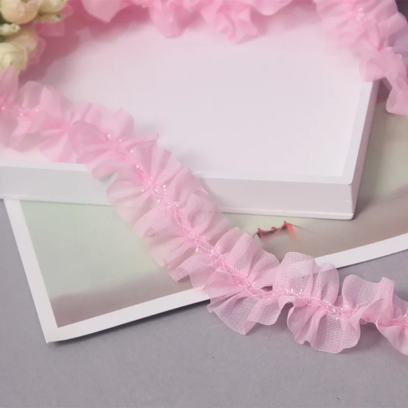 

4cm Chiffon Silver Thread Pleated Lace Clothing Shoes Hats Accessory Yarn Skirt Collar Cuffs Curtain DIY Decoration Ruffle Lace