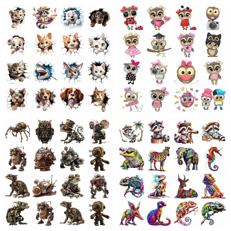 lizards zebras elephants set heat transfer iron on printing vinyl stickers T-shirt stickers DIY Toy doll clothing decoration
