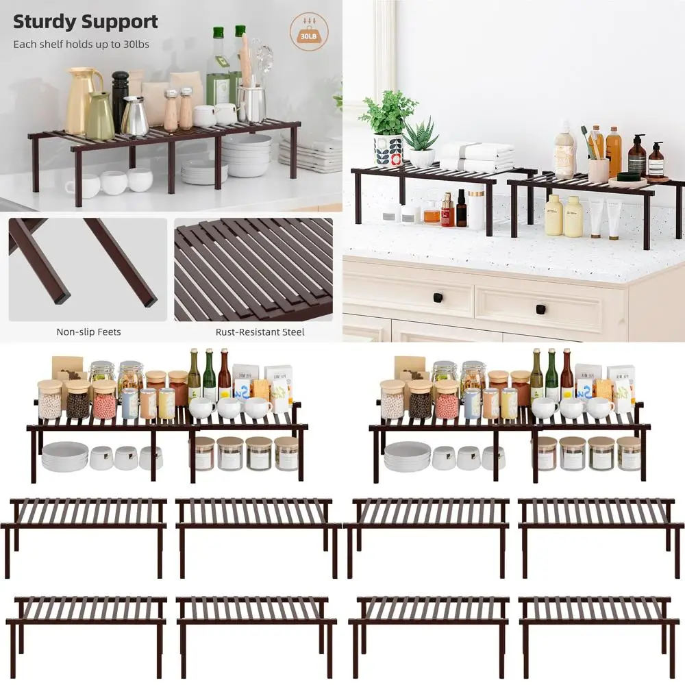 

4-Tier Adjustable Metal Kitchen Cabinet Organizer with Spice Rack, Brown
