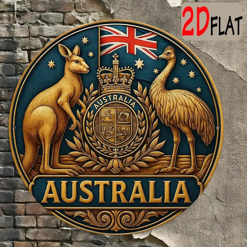 1 cartel con la bandera australiana y el emblema del canguro, adecuado para decoración del hogar, la oficina o el restaurante.