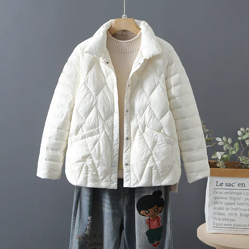 2023 Autumn Winter Women Single-breasted Warm Down Coat Light White Duck Down Jacket Parkas Female Slim Bigsize Puffer Outwears