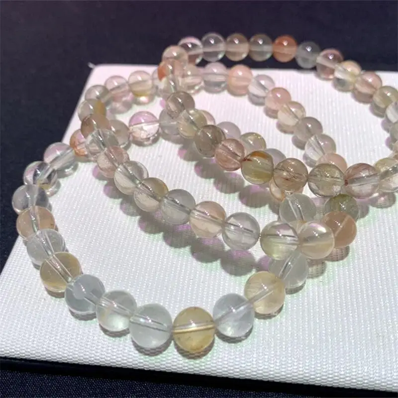 9MM Natural Colored Rabbit Hair Quartz Bracelet Handmade Crystal Quartz Jewelry Stretch Bangle Children Birthday Gift 1pcs