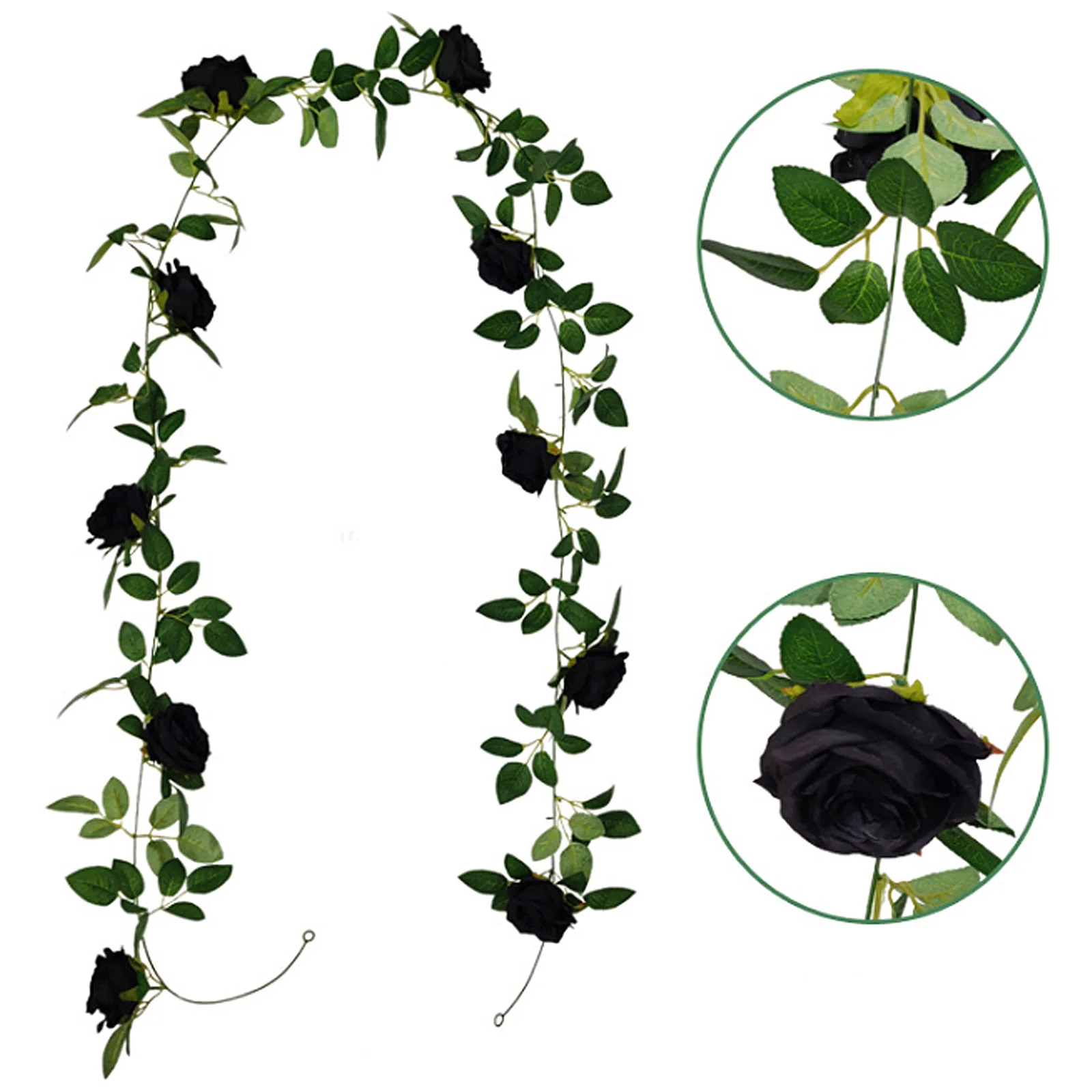 Artificial Silk Black Roses Flower Vine Decorative Fake Cloth Ivy Hanging Rose Garland Home Wall Decoration Faux Plants Leaf